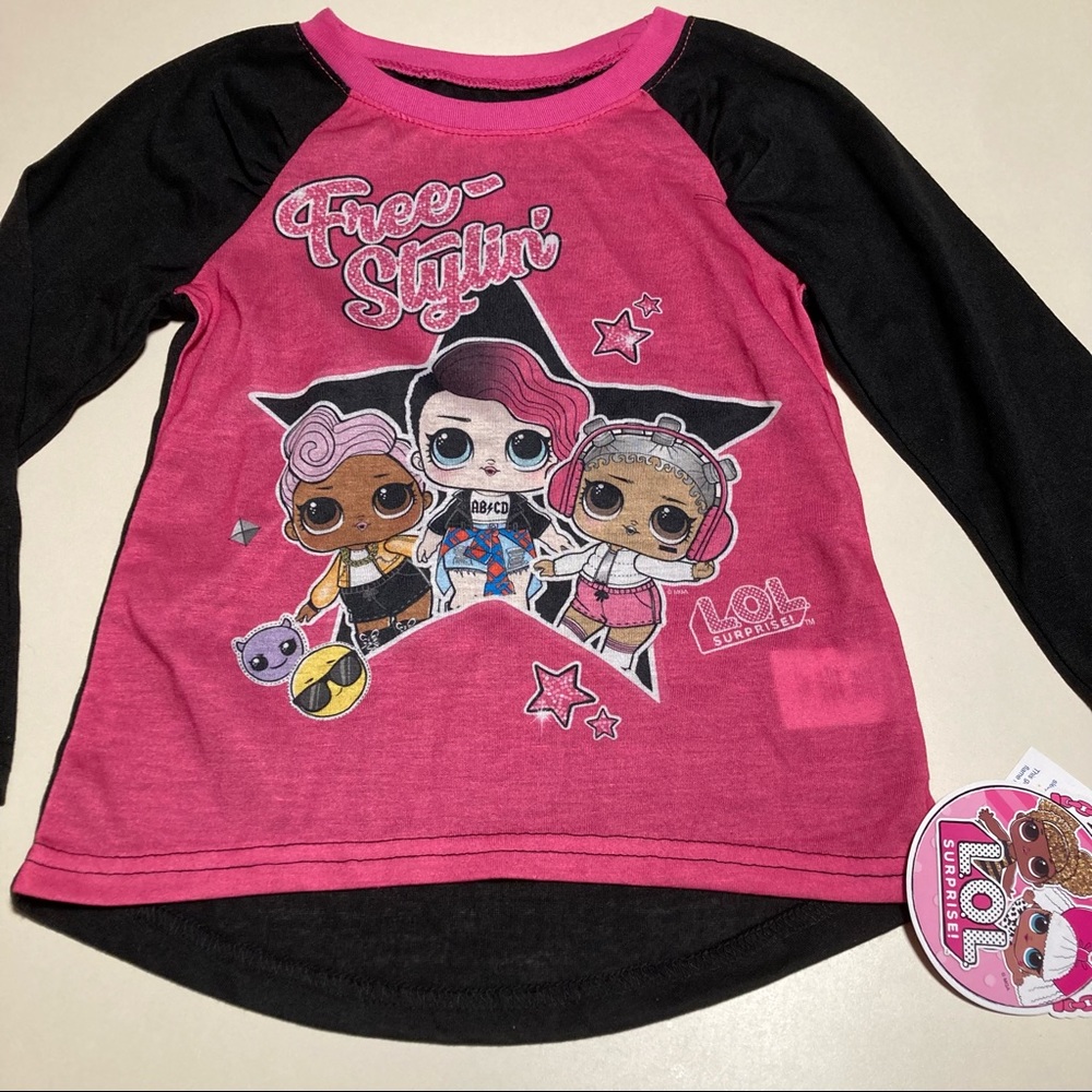 LOL Surprise T-shirt Girls 4 / 5 Pink Black Tee Shirt PJs